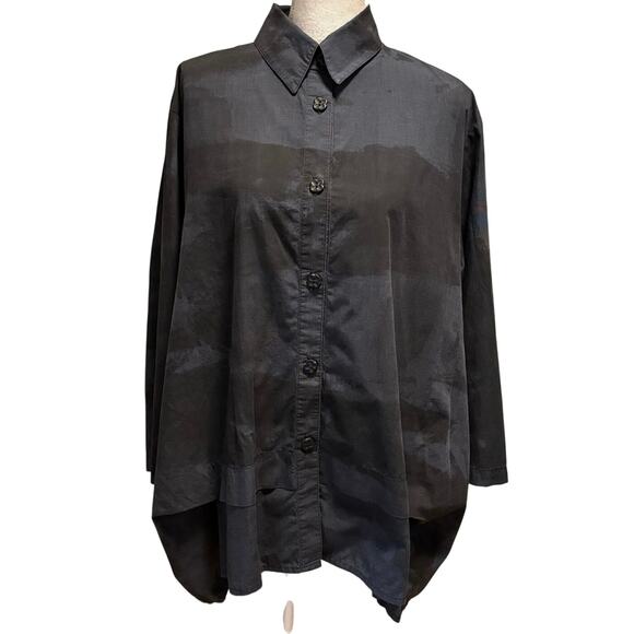 Dress to Kill D to K One Size Lagenlook Button Front Tunic Top Artsy Black Blue - Picture 1 of 8